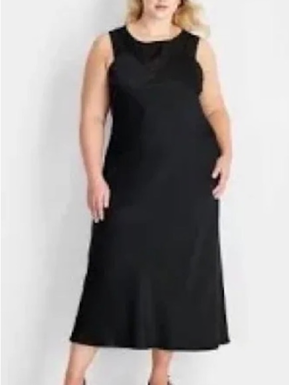 JG Hook: 18WP Classic Black linen Sleeveless A-Line Midi Dress